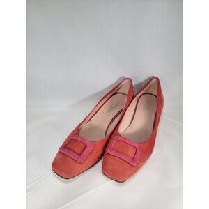 Voltan Red Suede Low Heels Buckle Leather Sole Women's Size 39.5 EU 9.5 US